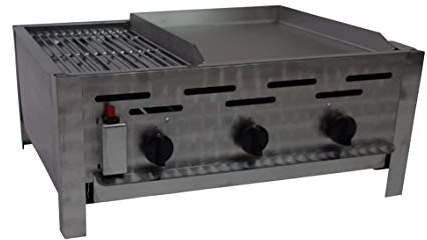 Gasgrill/Gastrobräter 3-flammig mit Rost und Edelstahl Plancha - geteilter Grillfläche