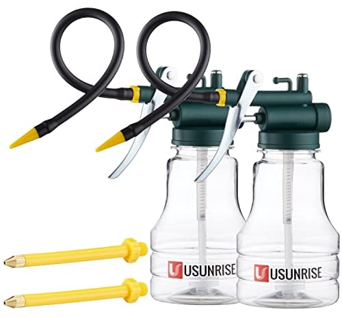 2 Sets Oil Can Transparent High Pressure Oiler Lubrication Oil Can Bottle Oiling Gun With Rigid & Flex Spout Thumb Pump Tool Oiler