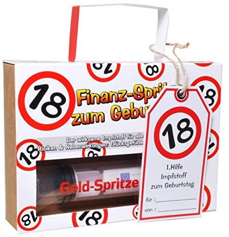 Udo Schmidt Finanzspritze Deko Spritze zum Befüllen mit Geld zum 18. Geburtstag