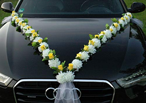 VIP Girlande 30 Azaleen 30 Rosen 18 extrastarken Saugnäpfen 2 x 180 cm Girlande 4 Türgriffdekorationen 2 Rattanherzen Braut Paar Autoschmuck Hochzeit Car Auto Wedding PKW ®Auto-schmuck (Azaleen 1)