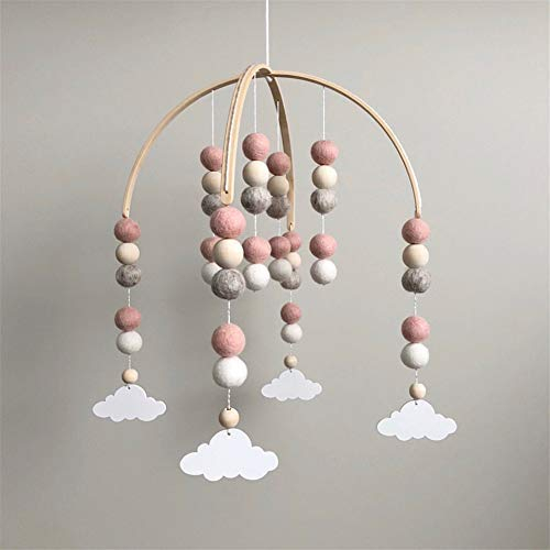 Nicole Knupfer Babybett Mobile Windspiel Rassel Spielzeug, Neugeborenen Kinderzimmer hängende Bettglocke, Holz Ornament Geschenk für Baby Mädchen oder Jungen (Dunkelrosa + weiß Wolkenanhänger)