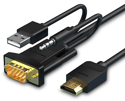 Cable HDMI a VGA, VENTION chapado en oro HDMI (ordenador, portátil) macho a VGA (TV, pantalla, proyector) macho D-SUB adaptador de 15 pines para HDTV, Raspberry Pi, monitor, PC, proyector, PS4 y más