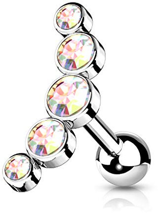 beyoutifulthings 1 Knorpel Kristall-Bogen Silber Regenbogen Cartilage Labret Piercing-s Tragus Labret Edelstahl Schraub-Verschluss