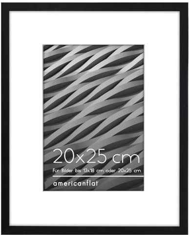 Americanflat Cadre Photo 20x25 cm Noir - Cadre Photo 13x18 cm avec Passe-Partout ou 20x25 cm sans Passe-Partout - Verre Antichoc, Chevalet & Matériel de Suspension Intégré pour Mur et Surface Plane