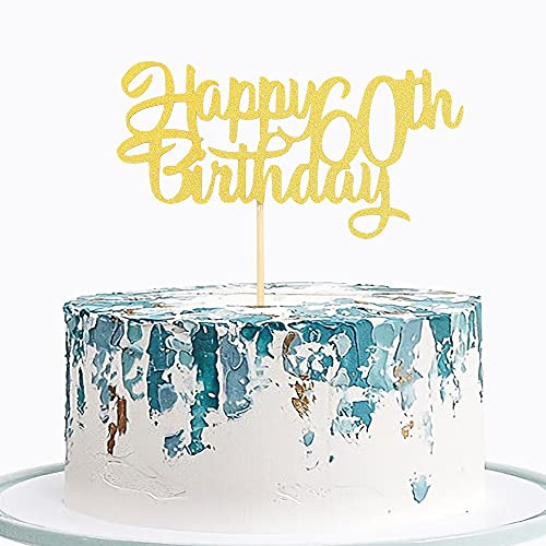 Tortenaufsatz zum 60. Geburtstag, goldfarben, glitzernd