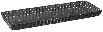 VITA PERFETTA 1 x Moule à Tarte Perforé, Moule à Quiche, Moule à Gâteau Rectangulaire, Revêtement Anti adhésif, Fond Amovible (35 x 11 cm) Noir