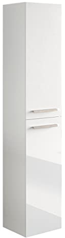 Dmora - Armoire à colonnes Alexandria, Armoire de salle de bain 2 portes, Armoire murale suspendue avec 2 étagères, 30x25h150 cm, Blanc brillant
