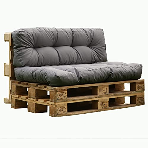 2er Set Palettensitzkissen grau 120x80 cm und 120x40 cm mit Rückenkissen Outdoor Indoor Palettenauflage Polster gesteppt wasserabweisend