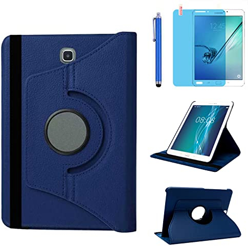 Custodia per Samsung Galaxy Tab S2 8.0 pollici 2015 (SM-T710 SM-T713 SM-T715) - Rotazione di 360 gradi Custodia protettiva completa per supporto,Con Penna Stilo, Pellicola Per Schermo (Deep Blue)