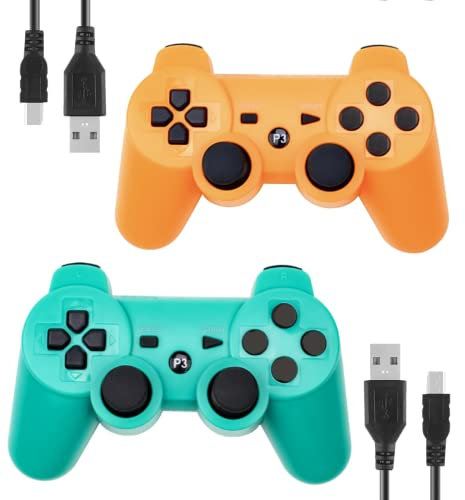 Rzzhgzq 2 Pack PS3 Wireless Controller Playstation 3 Controller Wireless Bluetooth Gamepad with USB Charger Cable for PS3 Console