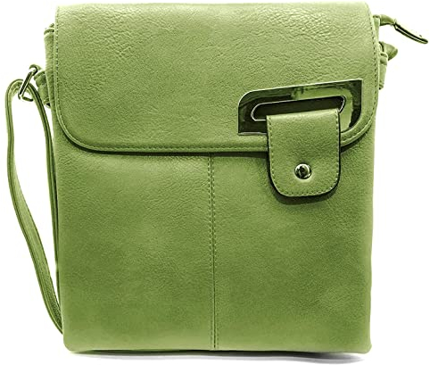 Woodland Leathers Women's Cross Body Shoulder Messenger Bag, Multiple Slip and Zip Pockets Handbag with Storage Pocket (Lime Green)