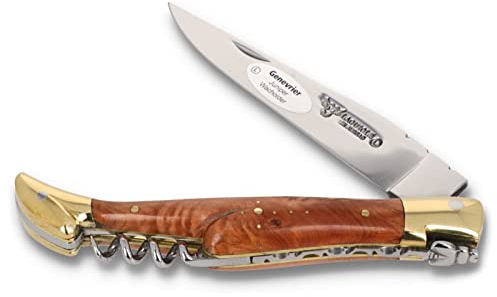 LAGUIOLE en Aubrac Taschenmesser Korkenzieher - 12 cm Griff Wacholder - Klinge 10 cm glänzend - Backen Platine Messing glänzend, braun