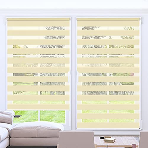 Kokorona Day and Night Blinds Zebra Roller Blinds for Windows, Dual Layer Fabric Zebra Blinds for Doors, Light Filtering Privacy Day Night Blinds, 110cm Wide x 230cm Drop, Beige