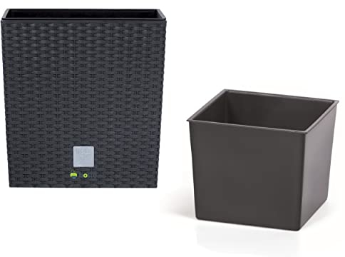 botle Jardinière carrée Aspect rotin Anthracite 20 cm 5 l