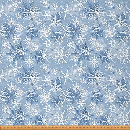 Loussiesd Schneeflocken Polsterstoff Meterware Weihnachts Schneeflocken Polsterstoff für Stühle Weihnachts Winterurlaub Dekostoff für Outdoor und Heimwerkerprojekte 184x150cm Blau Weiß