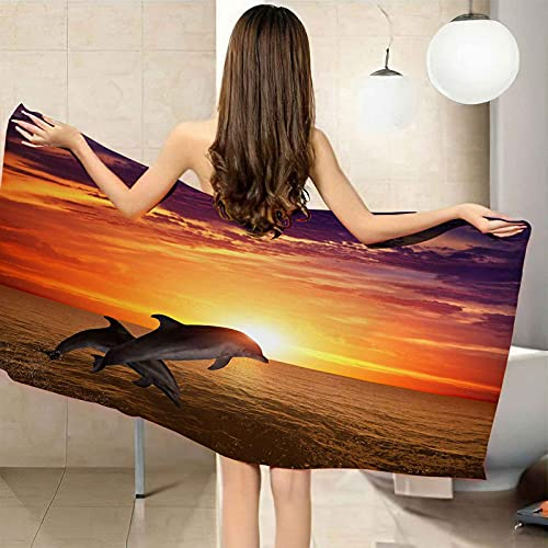 LGCK Strandtuch Ultraweich Kinder Badetuch Schnell Trocknend Wasseraufnahme Extra Mikrofaser 3D Delfin Badetücher Strandtücher Jugend Mädchen Erwachsene Kuscheldecke 90x180cm