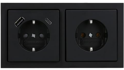 Busch-Jaeger 1x USB-Set schwarz matt: 1x 20 EUCBUSB-885 1x USB-Steckdose + 1x 1722-885K 2-fach Rahmen + 1x 20 EUC-885 Schuko Steckdose