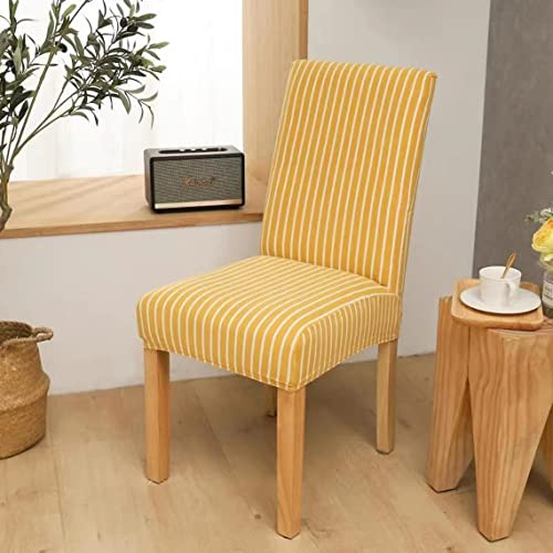 Stripe Dining Chair Covers Washable Stretch Chair Slipcover Removable Chair Protector (Yellow)