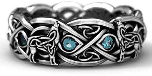 Wolfsring für Männer, Retro-Wolfs-Totemringe, Topas-Strass-Kreuzlinienring, nordischer Wikinger-Wolfsring, Wolf-Siegelringe, Amulettring, Punkring, Tierwolfschmuck für Männer Jungen (20.6)