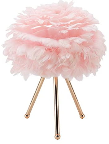 Fockety Lampe de Table en Plumes, Contrôle Tactile 3 Couleurs, luminosité Réglable, Lampe de Chevet Rechargeable par USB, Veilleuse de Bureau de Décoration pour Chambre, Restaurant (Rose)