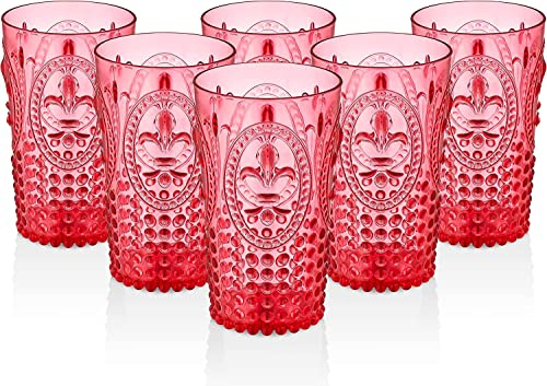 PRISMA - PACK DE 6 VASOS 750 ML. COLOR ROJO. Vaso de policarbonato tamaño grande, reutilizable, libre de BPA