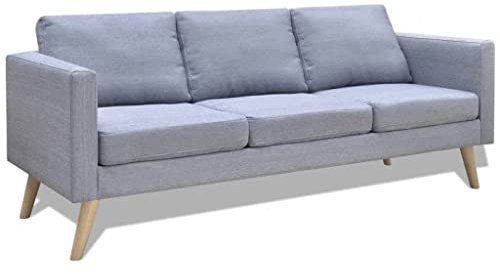 KOIECETA Sofa 3-Sitzer mit Rückenkissen Sitzkissen Zweisitzer Polstersofa Loungesofa Lounge Stoffsofa Sitzmöbel Wohnzimmer Stoff Holzrahmen Hellgrau