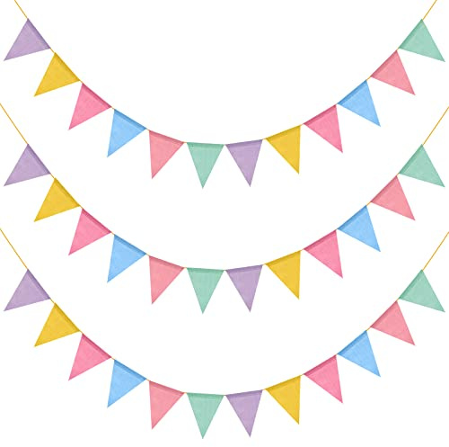 3 Stück Wimpelkette Outdoor Bunt,12m Wimpel Bunt,Wimpelkette Regenbogen,Stoff Wimpel Girlande mit 36 Wimpeln,Einschulung Deko, Girlande Geburtstag,für Deko Gartenparty,Hochzeit,Karneval, Kinderzimmer