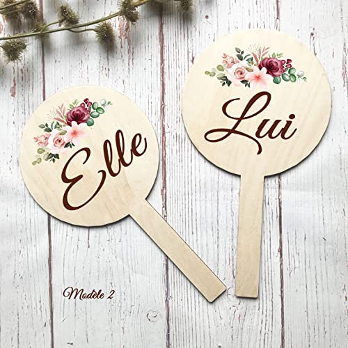 Jeu de mariage - Pancarte elle/lui - inclus fiche de + de 60 questions - fabrication française