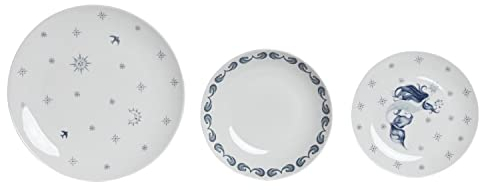 DKD Home Decor Set de vajilla de la Marca, Color Azul y Blanco, de Porcelana (27 x 27 x 3 centímetros)
