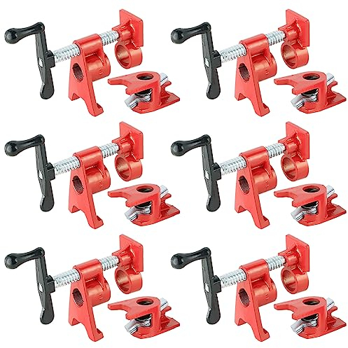 ATPEAM Holzleimrohrschellen-Set, 6 Stück, 1,9 cm (3/4 Zoll), robuste Rohrschellen aus Gusseisen, Schnellspanner-Rohrschellen für Holzbearbeitung mit einzigartigem Fußdesign (15,2 cm, 1,9 cm)