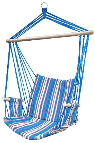 ZOLTA Hängematte 60x100cm - Indoor- und Outdoor- Hängeschaukel mit Armlehnen - Gartenzubehör - Hängender Schaukelstuhl - Häng Hängematte - Hammock für Kinder und Erwachsene - Blaue Streifen