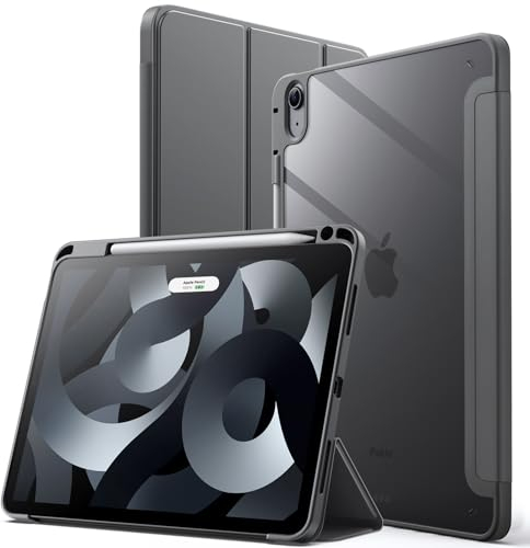 JETech Hülle für iPad Air 11 Zoll M3/M2 (2025/2024), iPad Air 5/4 (10,9-Zoll, 2022/2020, 5./4.) mit Stifthalter, Klare Transparente Rückseitenschale Dünner Ständer Tablet Schutzhülle (Dunkelgrau)
