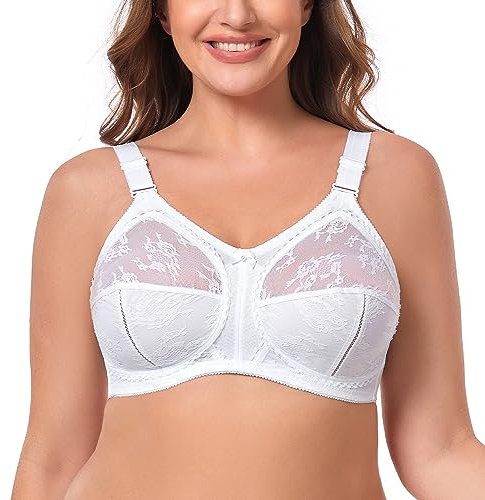 Ayigedu Women's Full Coverage Wirefree Plus Size Support Minimizer Bra Non Padded Everyday Bra 42-D White
