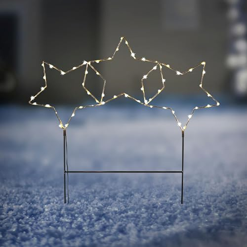 3er Set LED Gartenstecker Sterne mit 60 warmweißen LEDs | Weihnachtsstern beleuchtet mit Timer 60x60 cm | Stern LED Weihnachtsbeleuchtung Outdoor Weihnachtsdeko beleuchtete Gartendeko