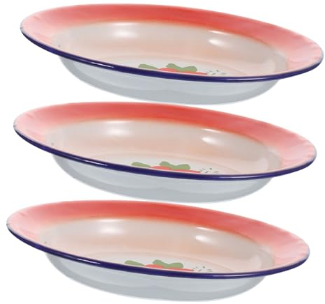 PRETYZOOM Juego de 3 Placas de Esmalte Vintage Contenedores para Comida, Platos de Merienda, Platos de Fideos y Ensaladas