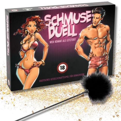 Brettspiel Schmuseduell für Paare, Schmuse Duell Sexspiel ab 18 Set mit Exklusiver Schwarzer Frisky Feder Federkitzler Feather Duster