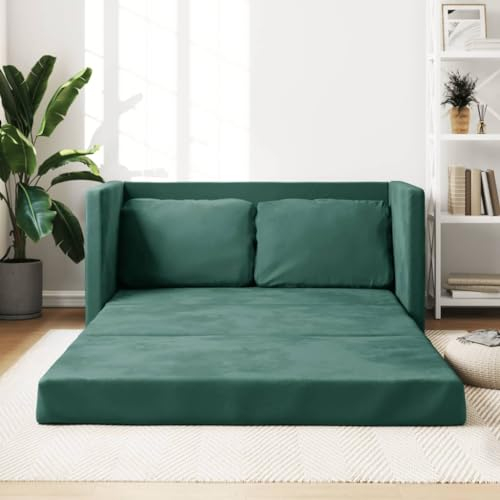 UTSRABFA Balkonmöbel Ecksofa Couchgarnitur Wohnzimmer Bodensofa mit Schlaffunktion Dunkelgrün 122x204x55 cm Samt Geeignet für Schlafzimmer, Esszimmer, Wohnungen, Lofts
