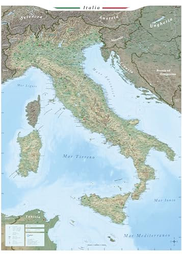 GeoMetro XL Italienkarte (Neuauflage), inkl. Laminierung (beschreibbar, abwischbar, reißfest), physisch/politisch, 140 x 100 cm blau