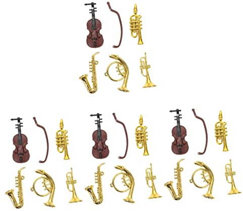 Abaodam 4 Sätze Mini-Musikinstrument Mini-Möbel Mini-Hausinstrumentenmodell Violine Spielzeug Saxophon-Ornament Mini-Saxophon Miniatur schmücken Puppenhaus Trompete Dekorationen Plastik