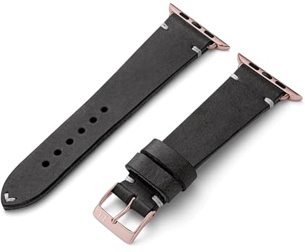 MANUFAKTURWERK Armband ST. Pauli | kompatibel mit Apple Watch 1-9, SE | Leder | für Damen und Herren | Sport | Schwarz, Größe:M (Standard). 38 mm / 40 mm / 41 mm, Farbe:Gold Aluminium (Rosé)