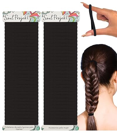 Soul Projekt Schwarz Haargummi Damen und Mädchen für Schulanfang 60pk 4mm | Zopfgummis, Haarbänder & Hair Ties ohne Metall, Haargummis Dick und Dünnes Haar, Hair bands für Kinder und Erwachsene