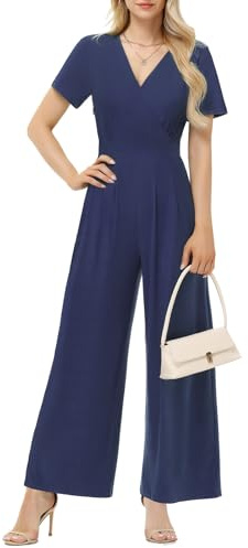 Tanmolo Damen Jumpsuit Elegant Sommer Overall Kurzarm | V-Ausschnitt, Weites Bein, Praktische Taschen, Lässiger Jumpsuits, Leicht und Bequem