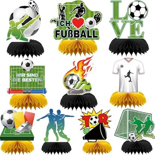 JULMELON Fussball Geburtstag Deko, 10 Stück Fussball Deko Geburtstag Kinder Fußball Geburtstag Deko Fußball Party Tischdeko Waben Mittelstücke für Geburtstag Sport Party