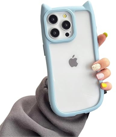 Emlivi Case for iPhone 11 Pro, Cute Transparent Mobile Phone Case, Crystal Clear Case with 3D Cartoon Cat Ears Design, Protective Silicone TPU Bumper Cover, Kitty Case for iPhone 11 Pro, Blue