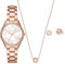 Michael Kors Lauryn Damen Dreizeiger Rose Gold Ton Edelstahl Armband Uhr, Ohrringe und Halskette Geschenkset (Modell: MK4850SET), Rotgold