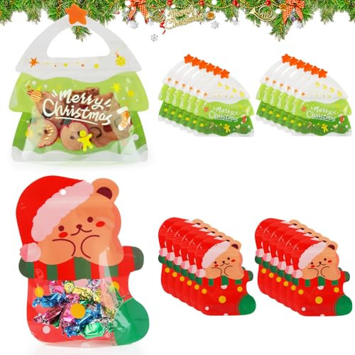 Bolsas Regalo Navidad, SilverChry Bolsas Resellables, Bolsas Chuches Navidad, Bolsas Herméticas, Ziplock Bolsas Reutilizable, Bolsitas de Plastico con Ventana, Bolsas Zip