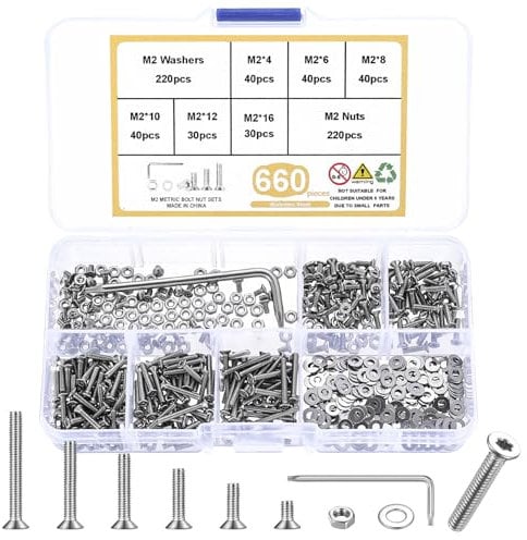 660 Pz Set di Viti M2, Viti Bulloni e Dadi e Rondelle, Kit di Bulloni a Testa Svasata Torx, Viti a Testa Piatta Torx con Dadi con Rondelle, Bullone Viti a Testa Svasata in Acciaio Inossidabile
