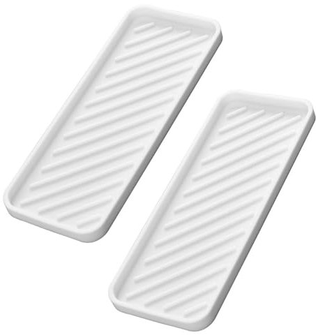 Non Slip Soap Dispenser Tray, 2PCS Sink Tray for Kitchen Silicone Organizer Tray, Sponge Soap Dish for Bathroom Kitchen Counter Storage Tray for Dish Brush, Sink Mat Silicone Kitchen Drying Mat