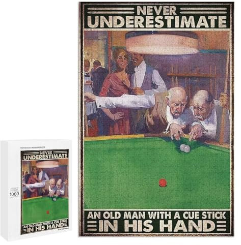 Jigsaw Puzzles 1000 Pieces for Adults Never Underestimate an Old Man with A Cue Stick Wooden Puzzle - Puzzles for Youth Home Decor Funny Game Best Gift Preschool Toys