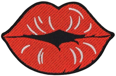 Kussmund Mund Rot Kuss Lippen Aufnäher zum aufbügeln oder aufnähen Bügelbild Aufbügler für Kleidung gestickter Bügelpatch Applikation Patch Größe 8,2 x 5,4 cm